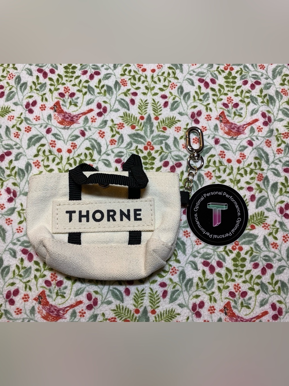 Thorne Natural Canvas Mini Tote Keychain with Black Handles